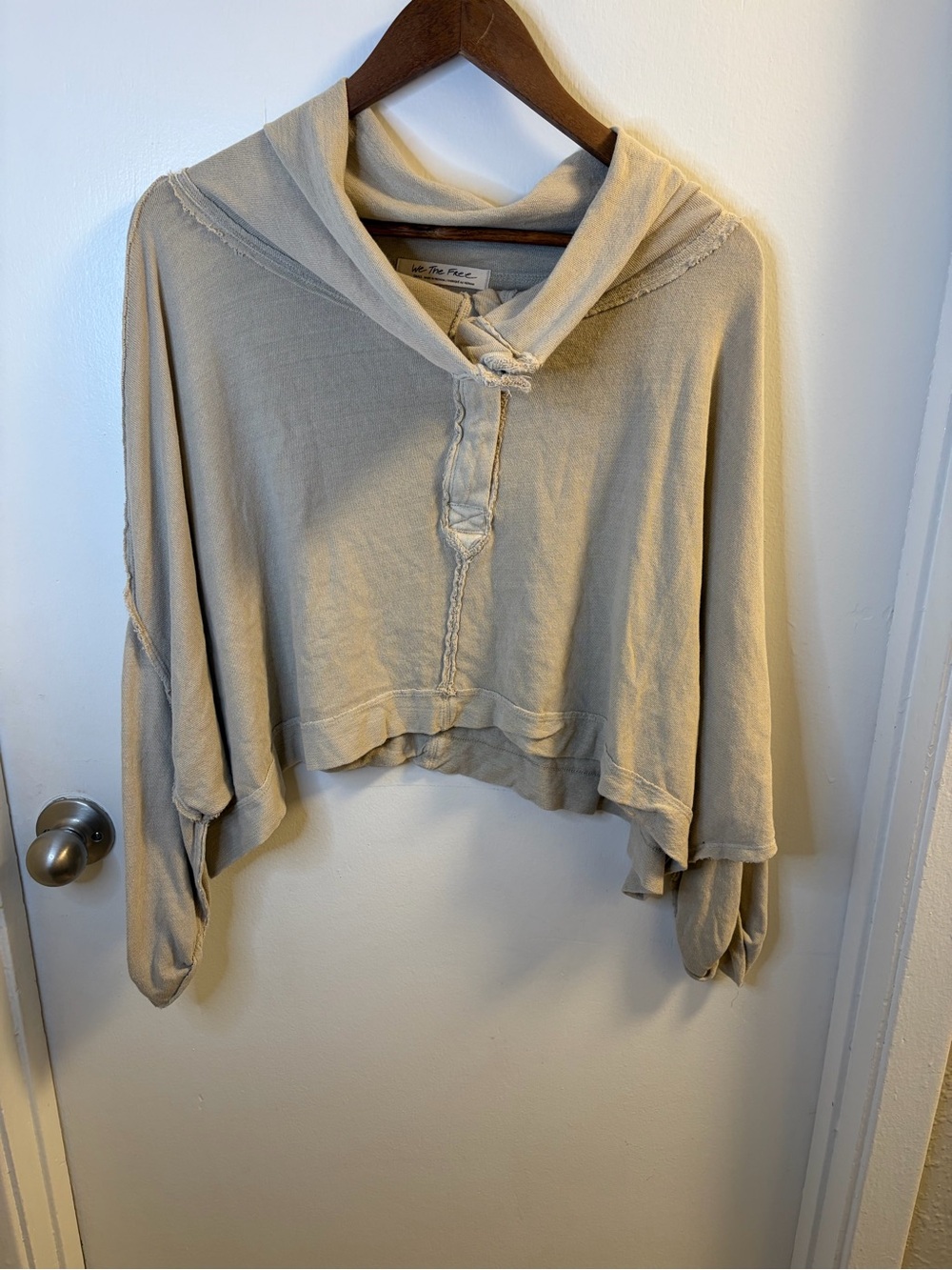 Free People We The Free Beige Cropped Henley Sweatshirt Size S
